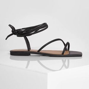 NEW Wide Leather Square Toe Wrap Up Sandals